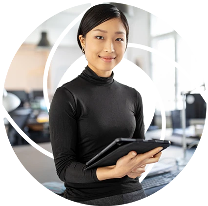 a woman holding a tablet