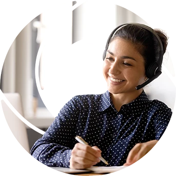 a girl with a headset talking to customers