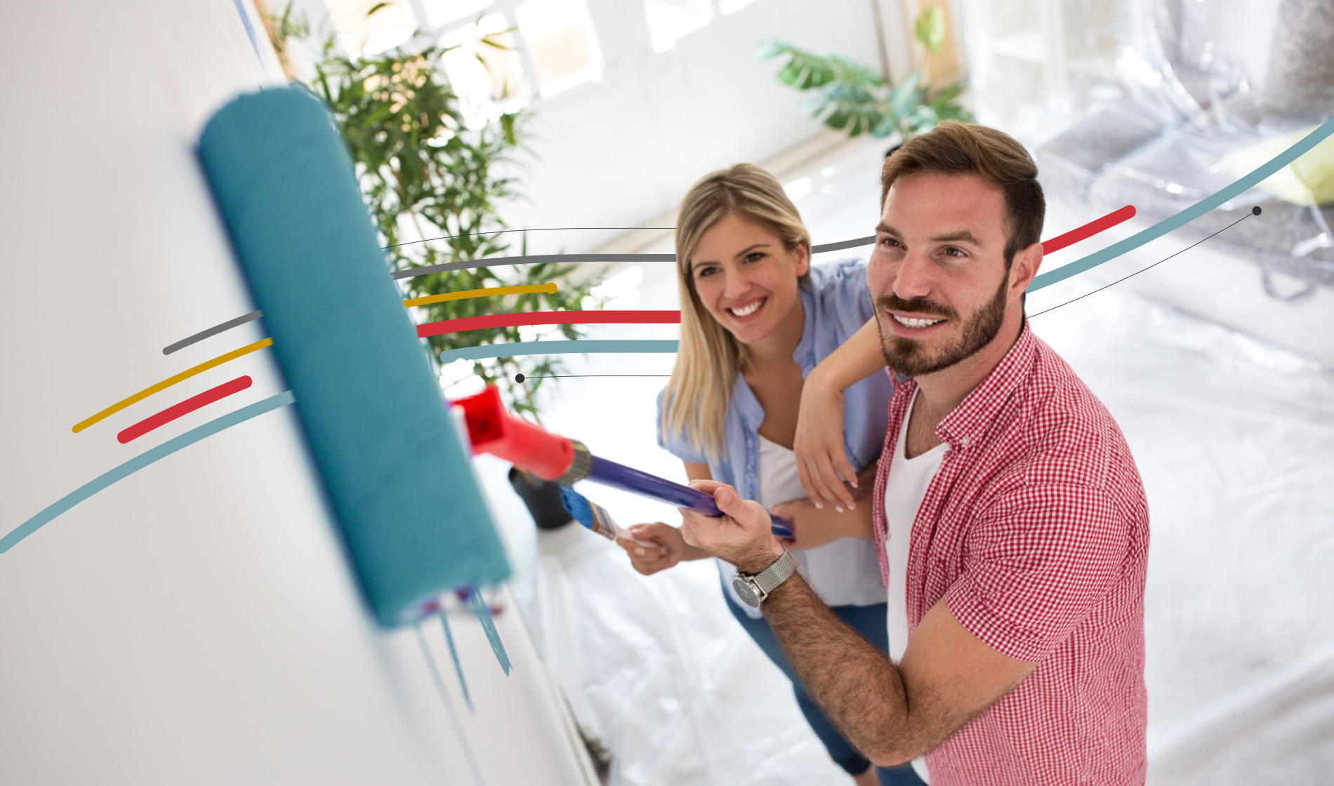 Man and woman painting walls
