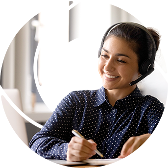 a girl with a headset talking to customers