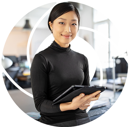 a woman holding a tablet